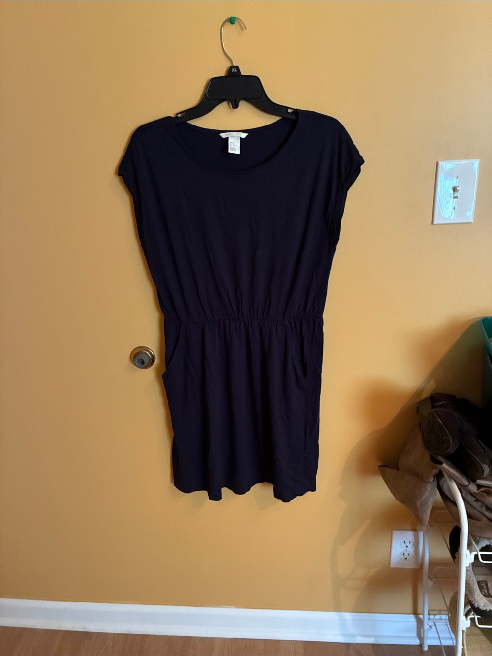 H&M Navy Blue Short Sleeve Drawstring Waist Dress